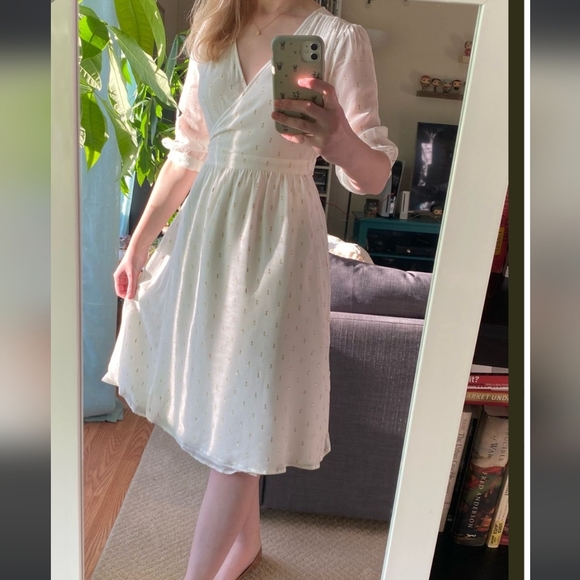 NWT Gaâla Paris Annabelle Silk Chiffon Wrap Midi Dress Ivory Gold Small/Medium - Picture 1 of 11